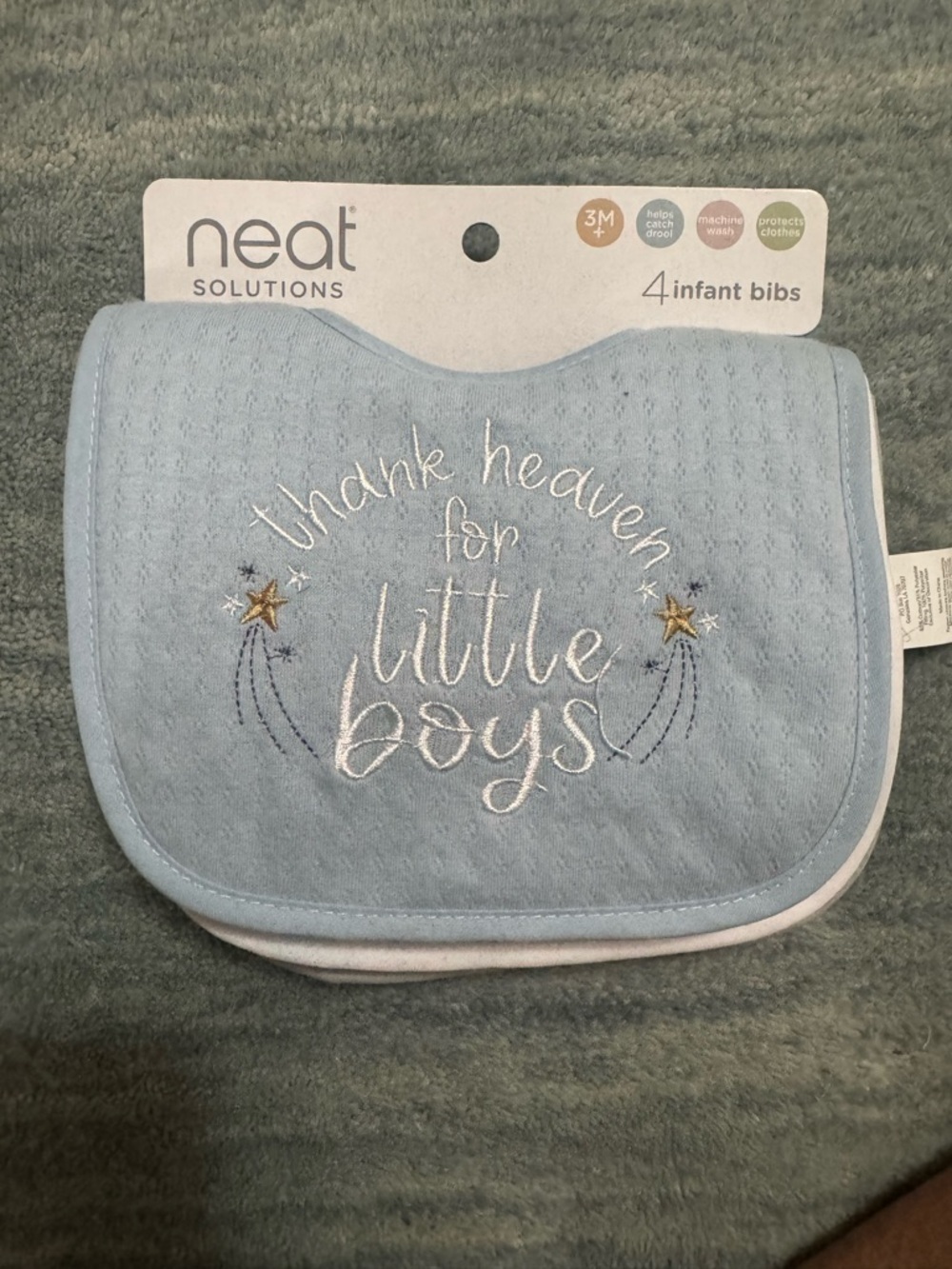 Carter's Light Blue Infant Bibs with Star Embroidery (4 Pack)